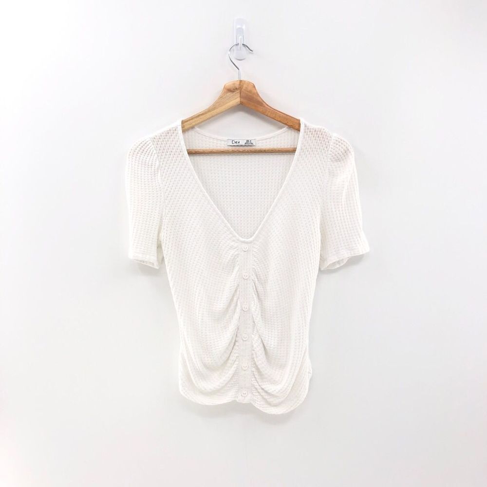 Dex‎ / Black Tape 34-Ruched-Sleeve Top White M